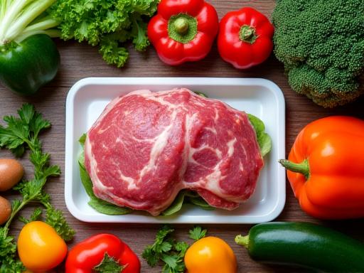 調理前の新鮮な野菜と肉が並んだミールキット