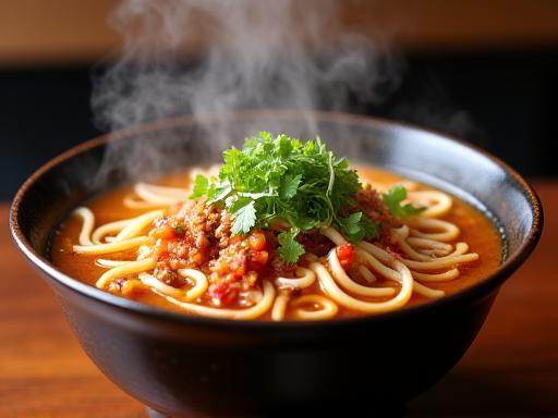湯気の立つ美味しそうなラーメン