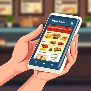 スマートフォンアプリでレストランを探している様子